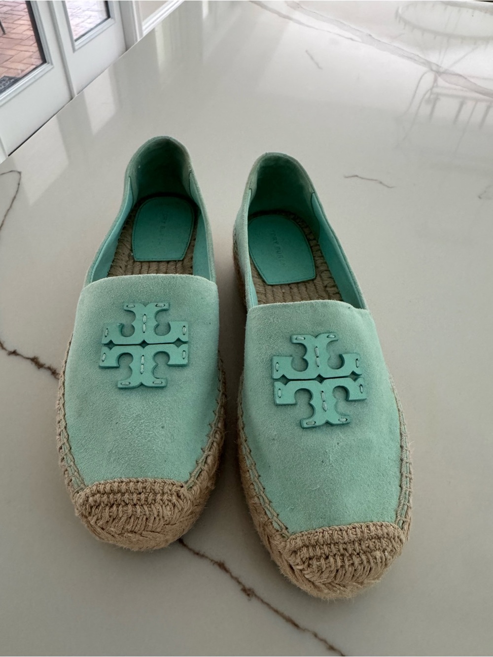 Tory Burch Mint Green Suede Espadrille Loafers